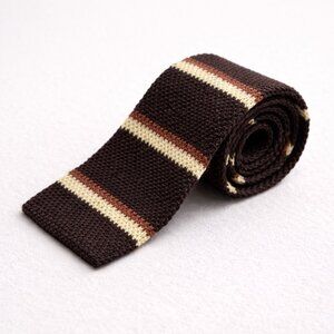 Vintage Yves Saint Laurent Paris Square Tip Knit Tie Brown Striped Necktie